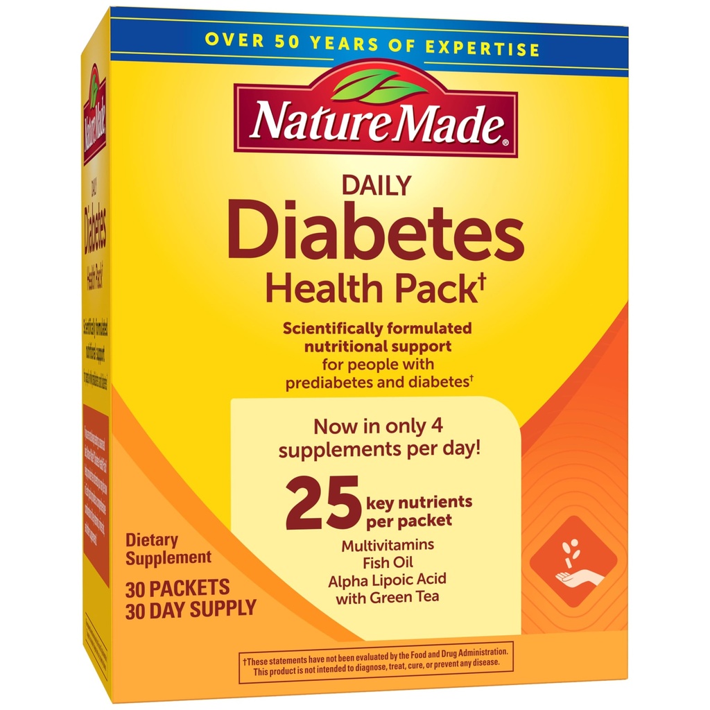 Doğa Günlük Diyabet Sağlık Paketi, Beslenme Desteği için Diyetsel Supplement, 30 Packets, 30 Day Supply