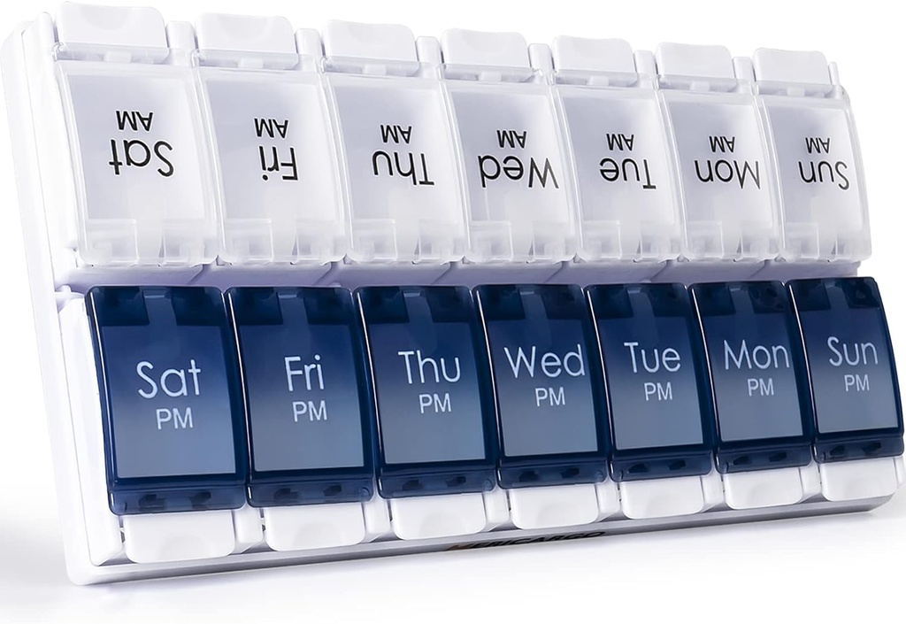 MERICARGO Am Pm Pill Organizer 7 Day, 2 Times a Day Large Weekly Pill Box, Push Düğme Daily Pill Case for Vitamin, Fish Oil, Supplements