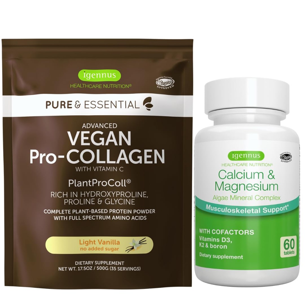 Vegan Vanilla Collagen Protein Toz + Kalsiyum & Kompleksi Grafik, Igennus tarafından Kapsamlı Kemik Desteği