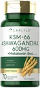 Carlyle KSM-66 Ashwagandha Capsules 600 mg | 70 Kont | Melatonin 5 mg | Potent Kompleks | Non-GMO, Gluten Free