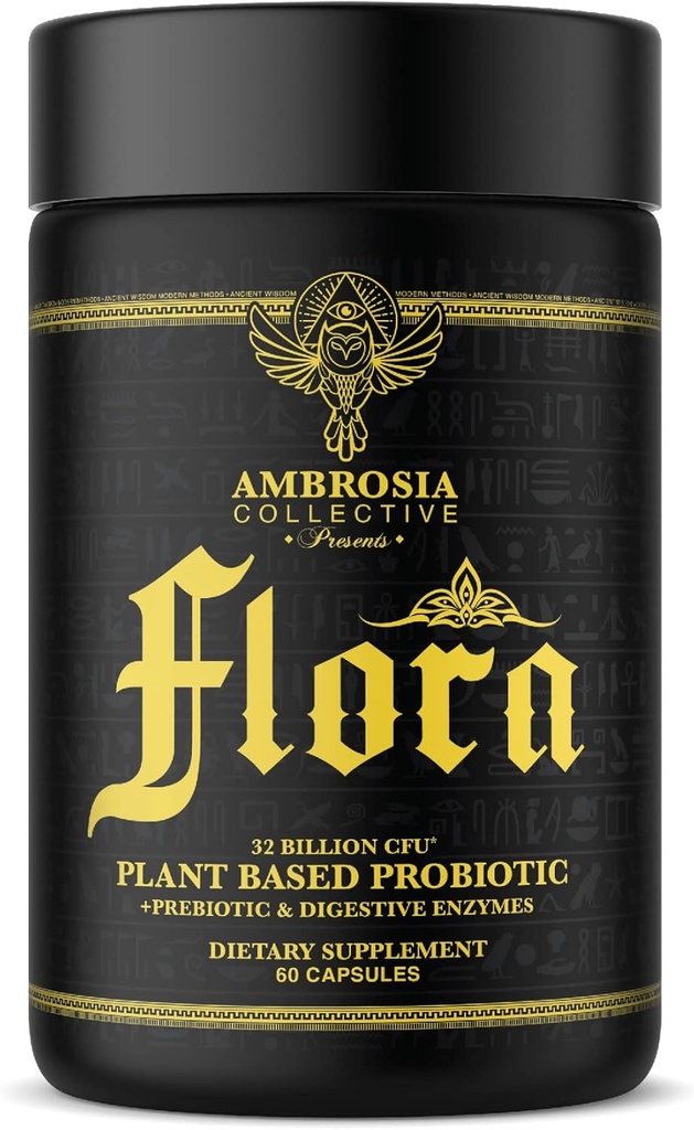 Probiyotikler ve Prebiyotikler ile Ambrosia Flora Digestive Enzymes, Plant Based Gut Health Supplement, 32 Milyar CFU, Vegan Probiyotik for Digestive Health (30 hizmet)