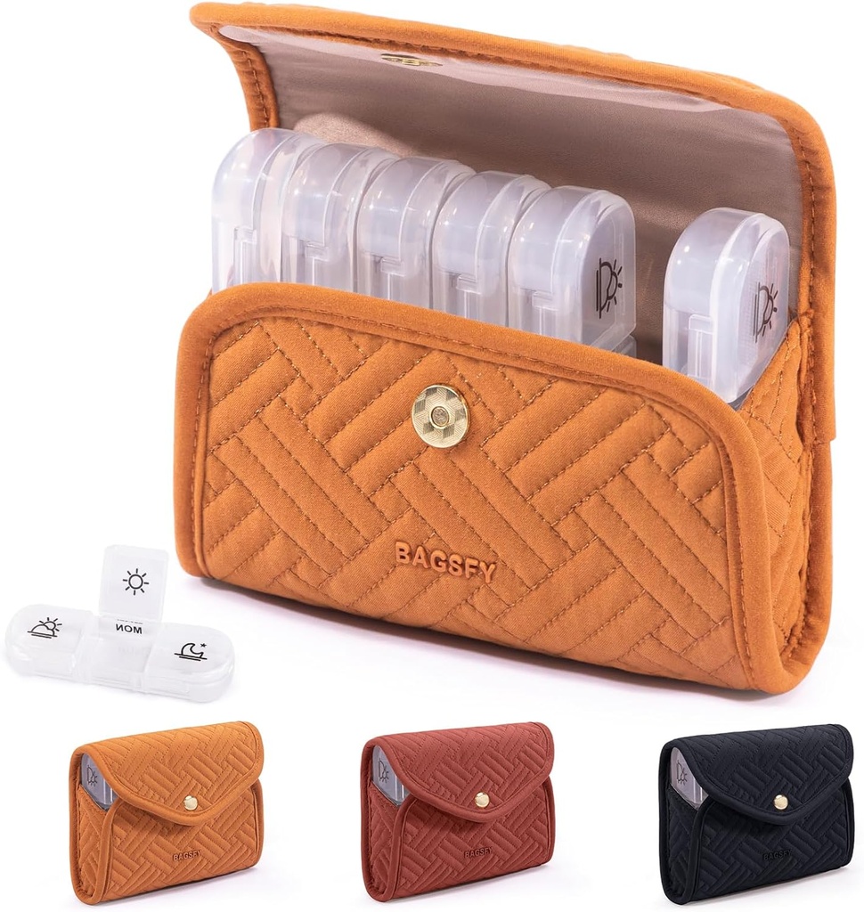 BAGSFY Weekly Pill Organizer 3 Times a Day in a Cute Fabric Pill Case, Medicine Pill Organizer, Pill Box, Portable Travel Pill Case, Pill Container for Drug, Vitamins, Fish Oils, Supplements, Fish Oils, Supplements
