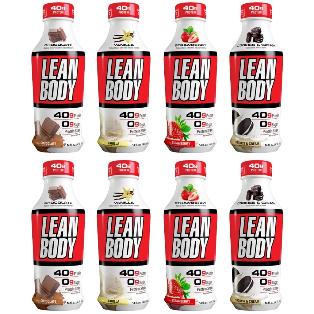 Lean Body Ready-to-Drink Protein Shake Variety Pack – 4 Flavors Assorted – 40g Protein – 14 fl oz Bottles – 8 Pack