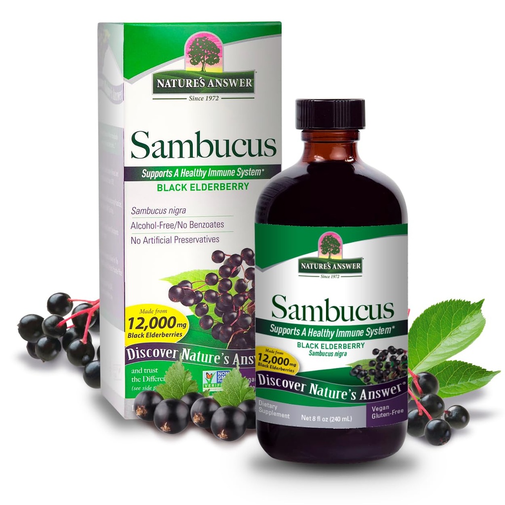 Nature's Answer Alcohol-Free Sambucus Black Elder Berry Extract, 8-Fluid Ounces (Pack of 3)