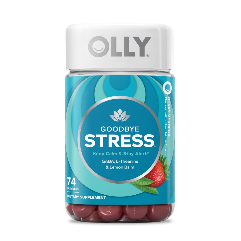 OLLY Local Stress Gummy, GABA, L-Theanine, Lemon Balm, Stres Yardım Tamam, Berry - 74 Count
