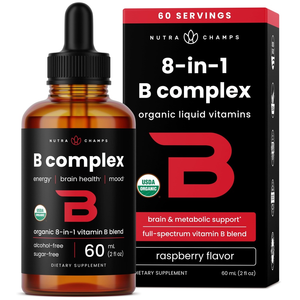 USDA Organik Vitamin B Kompleksi Ölçeği | B1, B2, B3, B6, B7, B9 & Torch B12 Yetişkinler & Çocuklar için Merdivenler | Vegan Berry Flavor 2oz | 60 Hizmet / 2 Ay Supply