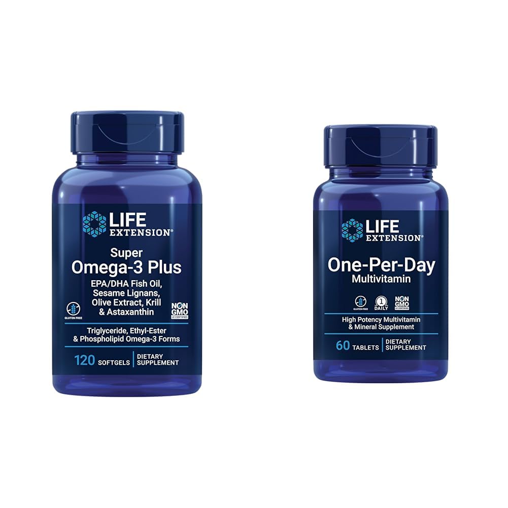 Life Extension Super Omega-3 Plus EPA/DHA Fish Oil, Sesame Lignans, Olive Extract & One-Per-Day Multivitamin – Packed with Over 25 Vitamins, Minerals & Plant