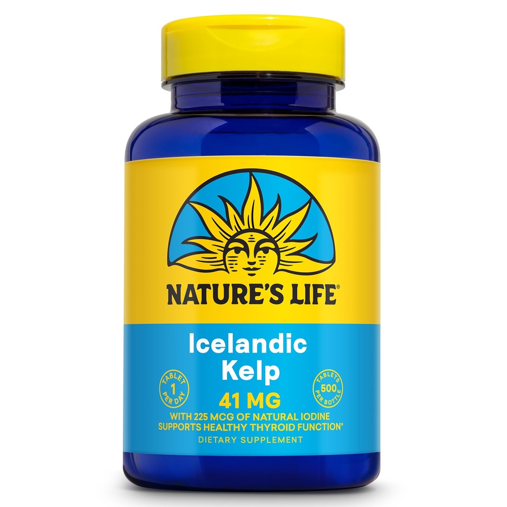 Nature's Life İzlandaic Kelp 41 mg Tabletler - Iodine Supplement ve Tiroid Desteği - Gluten Free, Non-GMO Green Superfood - 60 günlük Garanti - 500 Hizmet, 500 Tablet