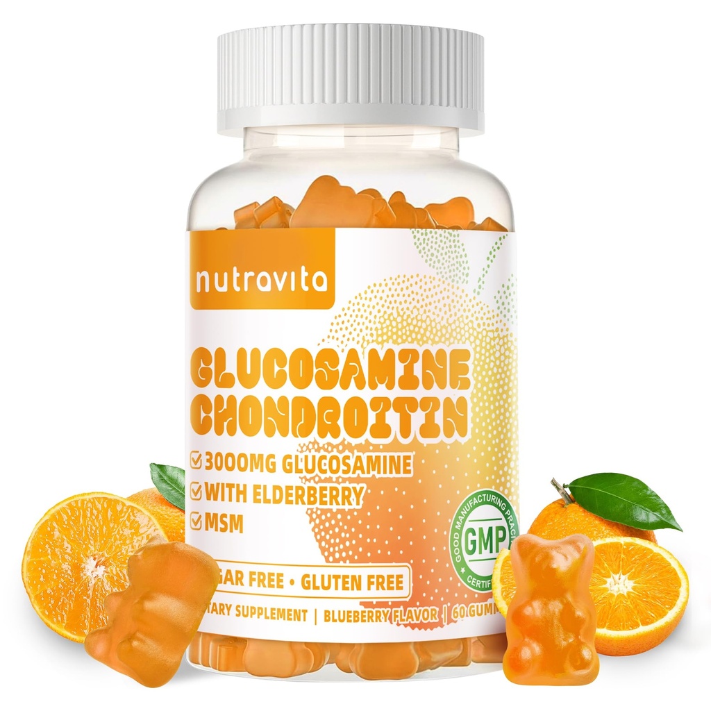 Nutravita Glucosamine Chondroitin Gummies with MSM & Elder Ekstra Güçlü - Ortak Destek, Antioksi Immune Support Supplement for Yetişkinler, Men & Women.60 Orange Chews