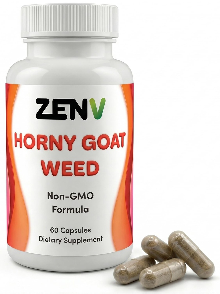ZENV Horny Goat Weed Capsules with Maca Root & Tribulus - 60ct Non-GMO Dietary Supplement, 1000mg Herbal Formula