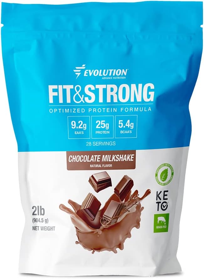 Evrimsel Beslenme Fit & Güçlü - BCAA ile Pure Whey protein Toz, 100% Grass-Fed, Quick Absorbing and Fast Digesting for Optimal Kas Recovery, Natural Flavor – 2 Pounds (Ccolate)