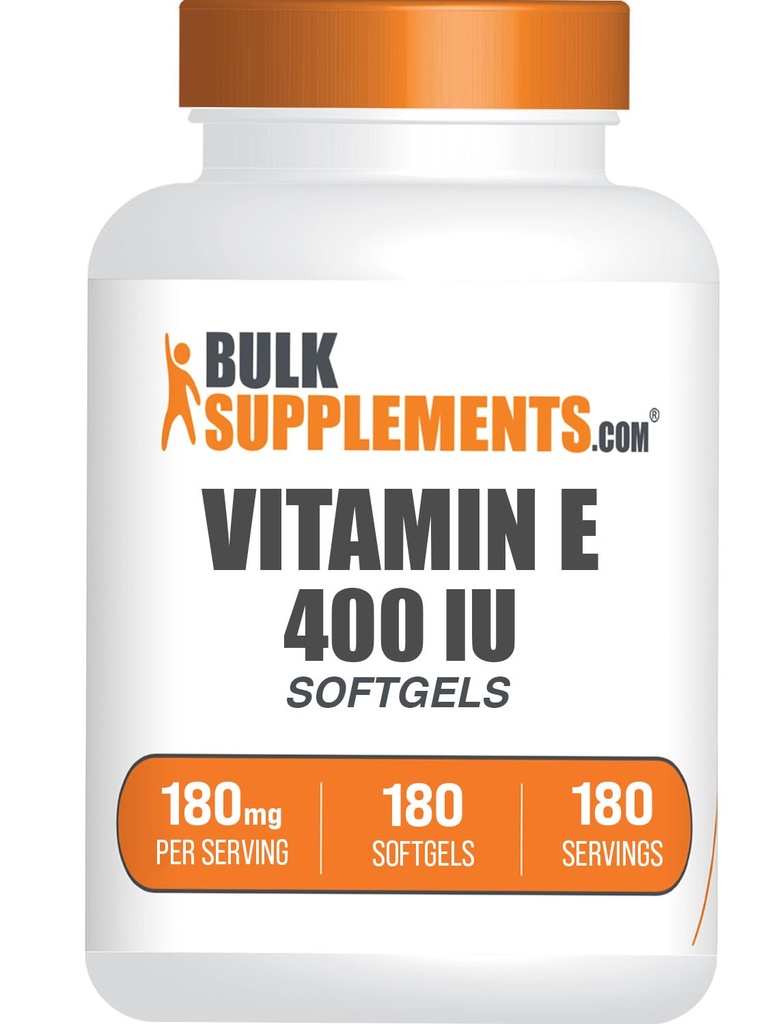 BulkSupplements.com Vitamin E 400 IU Softgels - Vitamin E Supplement, D-Alpha-Tocopherol, Antioksis - Gluten Free, 1 Softgel per Service, 180 Count (Pack of 1)