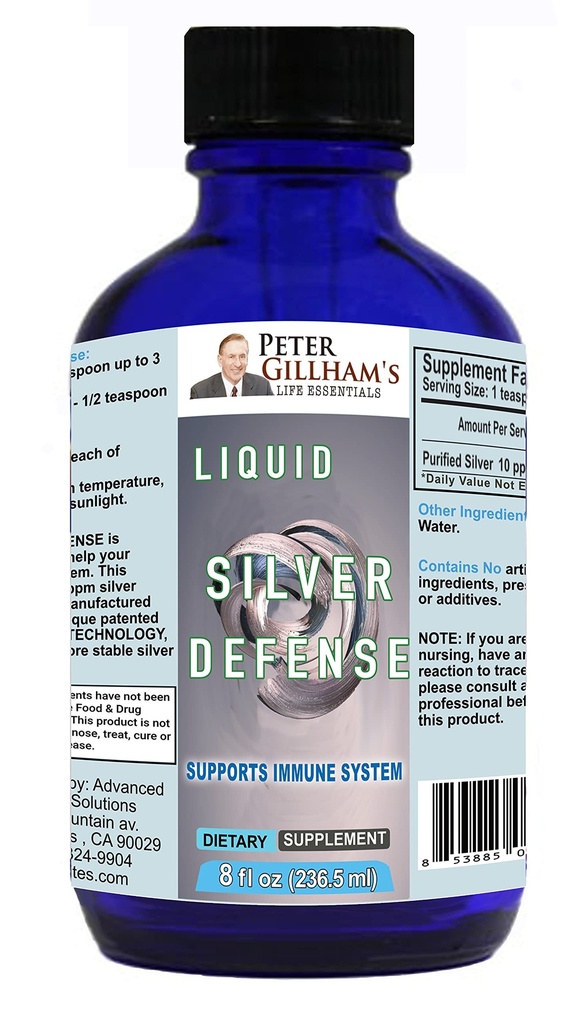 Peter Gillham’s Life Essentials Liquid Silver Defense 10 PPM,8 oz, Silversol Technology®,99.9% Immune Boost…