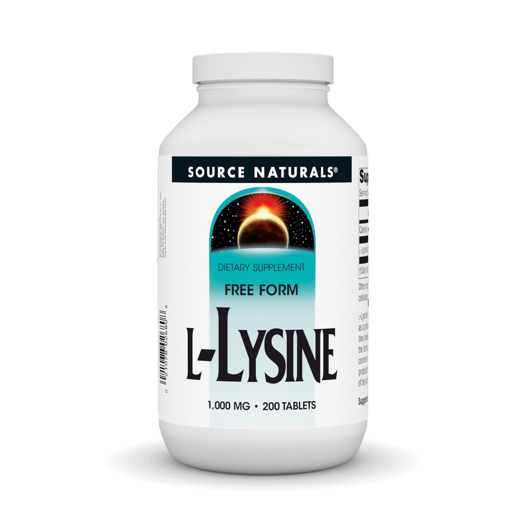 Source Naturals L-Lysine Free Form, 1000 mg - Amino Asit Supplement Supports Energy Formation & Collagen - 200 Tablet