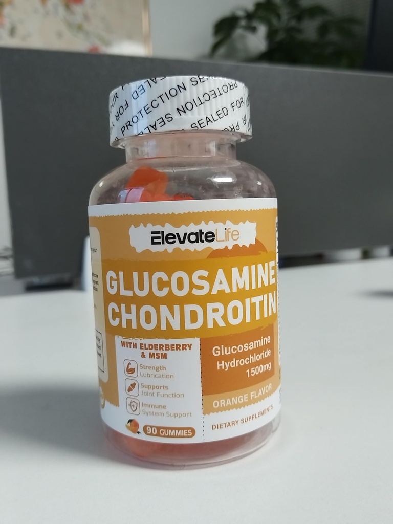 Glucosamine Chondroitin Gummies - Extra Strength Joint Support Supplement with MSM & Elderberry for Natural Joint, Antioxidant Immune Support for Adults, Men & Women 90 Orange Gummies