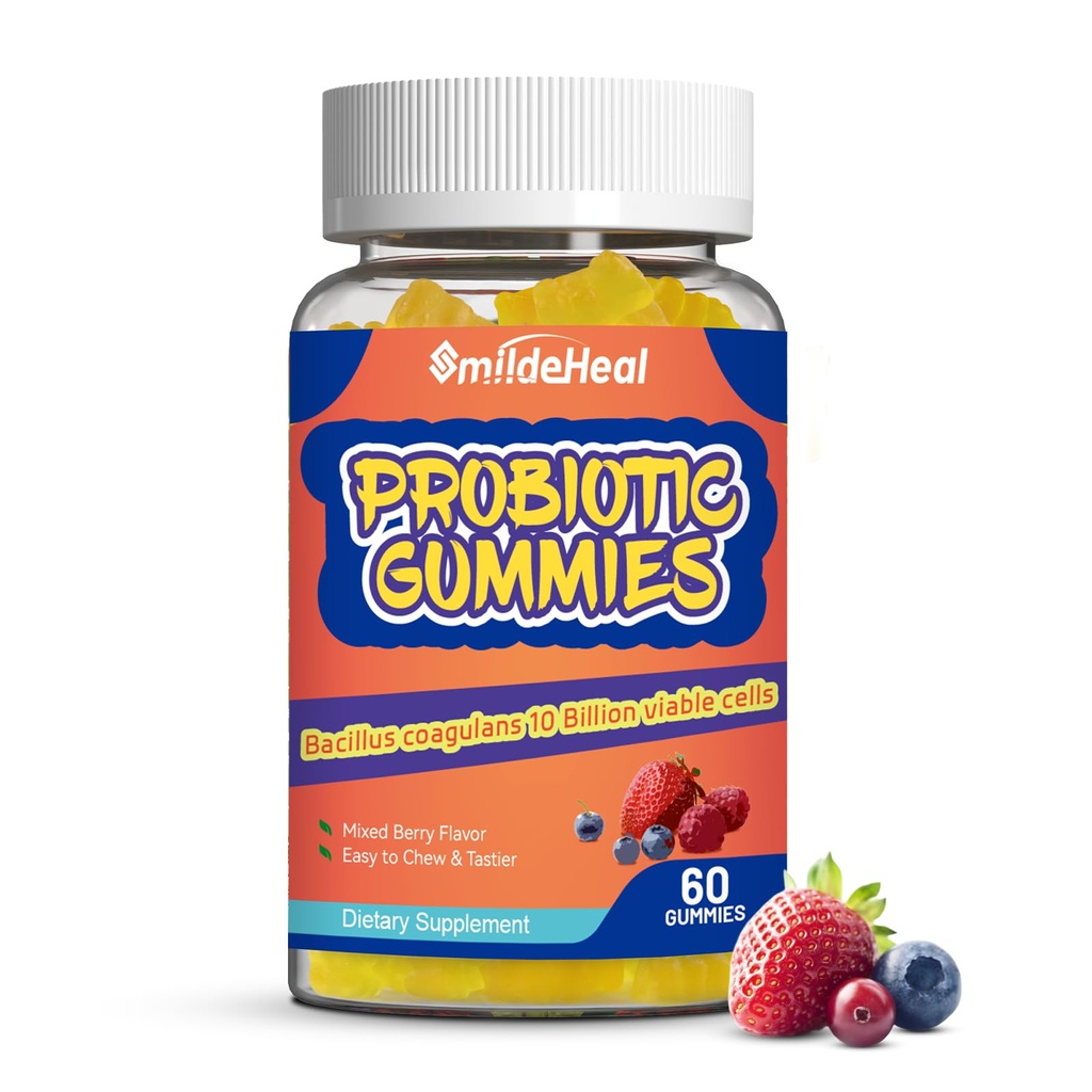 Probiotic Gummies for Digestive Health - 10 Billion CFU Bacillus Coagulans - Vegan & Non-GMO - Immune & Digestive Support for Men & Women - Strawberry & Mixed Berry Flavor, 60 Count