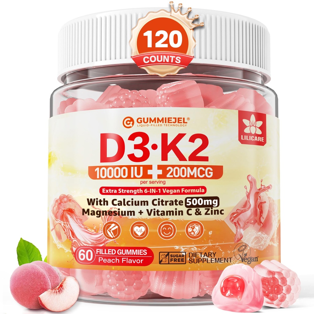 D3 K2, Gummies 5000IU / 10.000 IU ile 500 mgelli + K2 (MK-7) 200 Telefon, Magnezyum, C & çinko, Ekstra Güçlü - Bones Dişleri için Son Derecesi, Vegan - 2 Paket