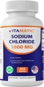Vitamatic sodyum Chloride 1000 mg – 365 Tablet Elektrolyte Replenisher & Hydration Support – Non-GMO, Gluten-Free