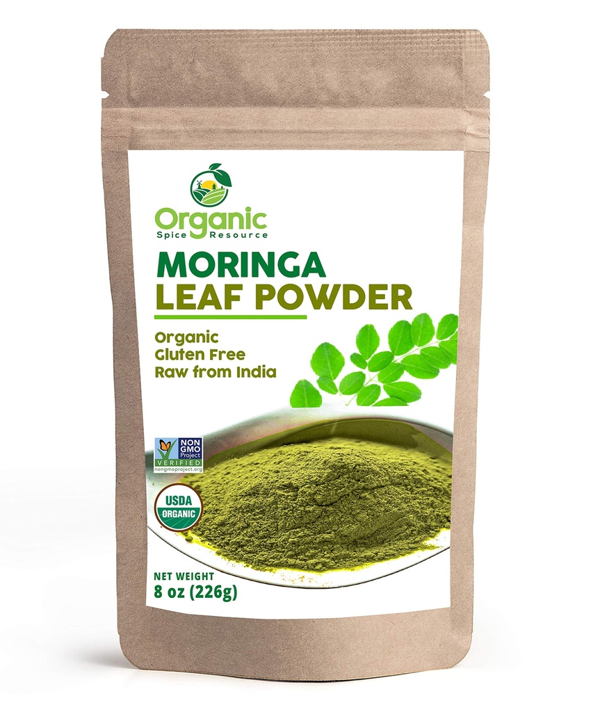 Organik Moringa Toz - 8 oz (226g) | USDA Organiks, Non-GMO, Kosher, Halal, Moringa Olifera Toz -% 100 Raw and Natural, by SHOPOSR