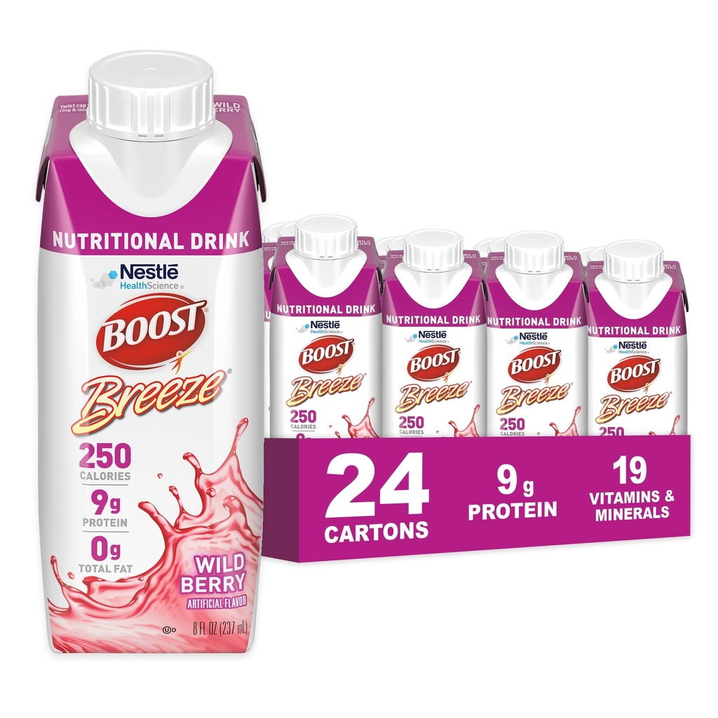 BOOST Breeze Temiz Beslenme İçme - 250 Calories - 19 Vitamin ve Mineraller - 9 g Protein - A & çinko ile Temiz Beslenme İçme - Wild Berry Flavor - 8 fl oz (Pack of 24)