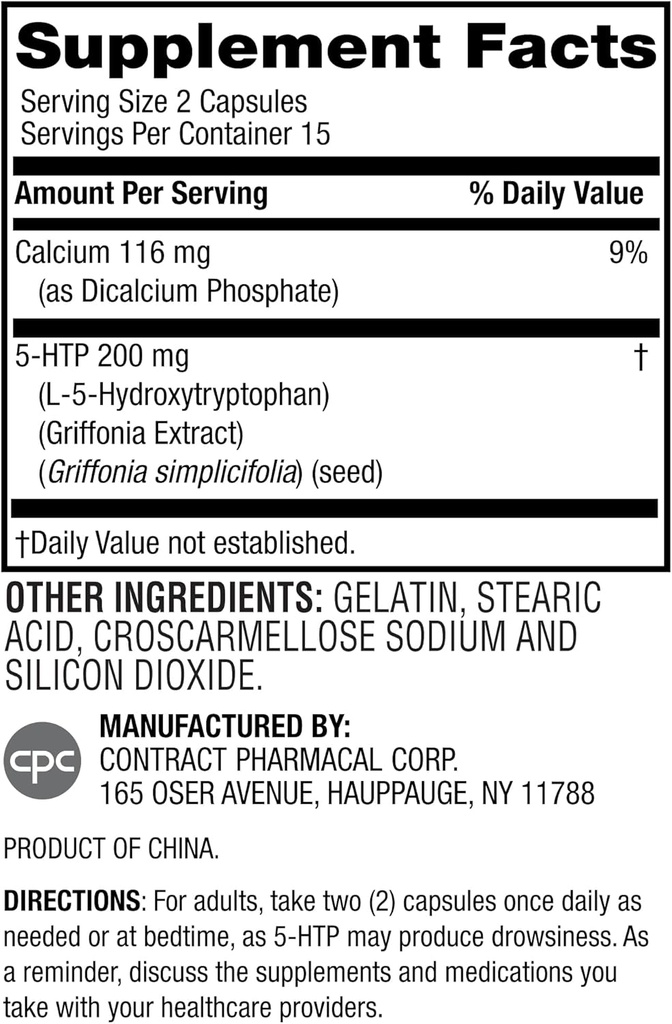 Earth's Splendor 5-HTP Supplement for Men & Women, No Artificial Preservatives Color or Flavor Non-GMO 100 MG