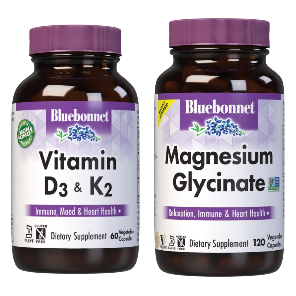 BlueBonnet Beslenme Vitamin D3 ve K2 ve Magnezyum Glycinate Sebze Kapsülleri