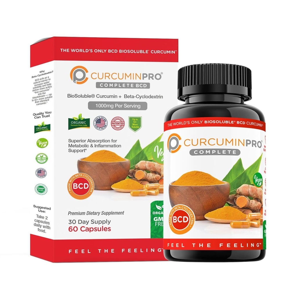 curcuminpro Tamam BCD | World's Only Bioplastik Vegan Beta Cyclodextrin & Organic Turmeric Curcumin | Natural Joint & Muscle Support | Vegan | 60 Kont