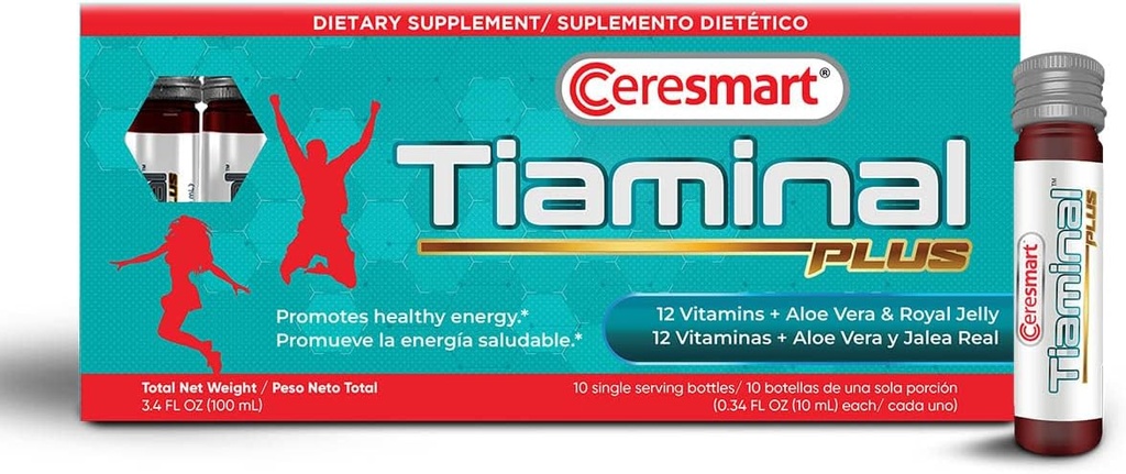 Ceresmart Tiaminal Plus Kadınlar ve Erkekler için Multivitamin - 10 x Single Vials Sıvı Çokvitamin Diyeti Tamam - Enerji Boost Vitamin Supplements with Aloe Vera, Royal Jelly