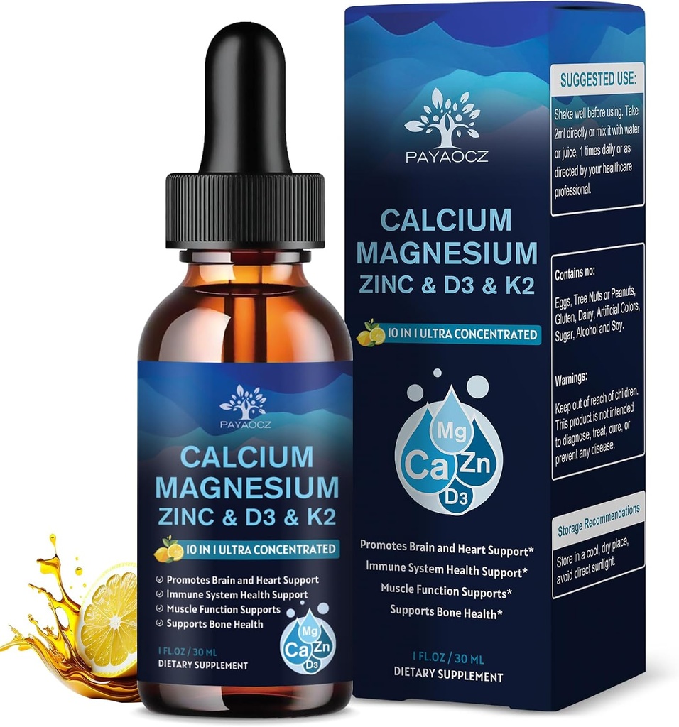(4 Pack) 1 Kalsiyum Magnezyum Supplement, Magnezyum Glycinate Kompleksi D3 K2 B6, Vegandis Citrate Bone & Immune Health Support, Sleep & Cramps, Boron, 1 Fl Oz