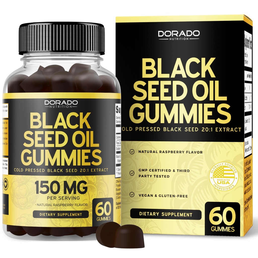 Black Seed Oil Gummies (60 Count) Blackseed Oil Gummies for Adults with Black Cumin Seed Immune Support & Support Healthy Digestion - Delicious Raspberry Flavor - Third Party Tested, Vegan & NON-GMO