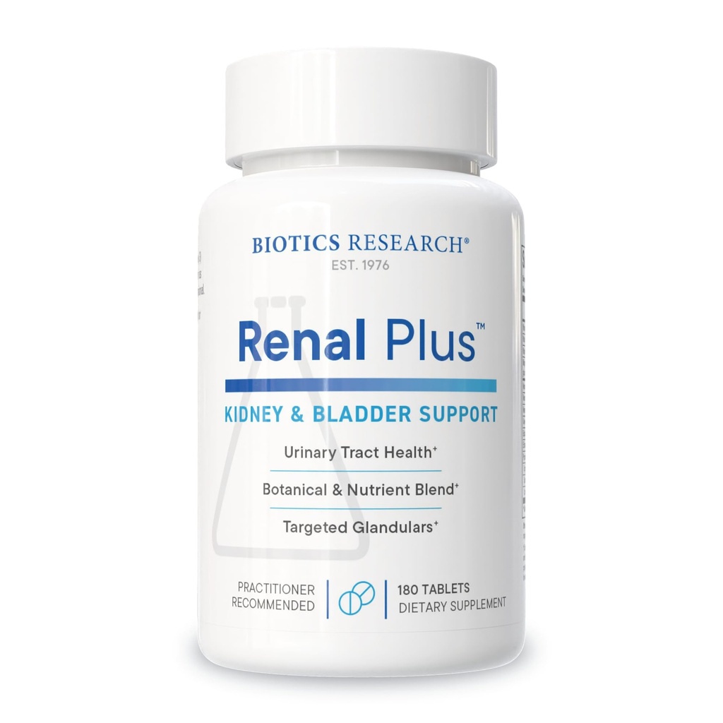 Biotics Araştırma Renal Plus – Botanik, Glandular ve Optimal Renal Fonksiyonl için Beslenme Desteği. Kidney Health & Supports Urological Function –Ulva ursi, Buchu Leaf, Echinacea, Cranberry-180Tabs
