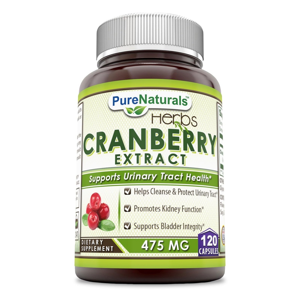 Pure Naturals Cranberry Extract, 475 mg 120 Capsules - Promotes Kidney Function - Helps Clean & Protect Urinary Tract - Helps Maintain Bladder Integrity