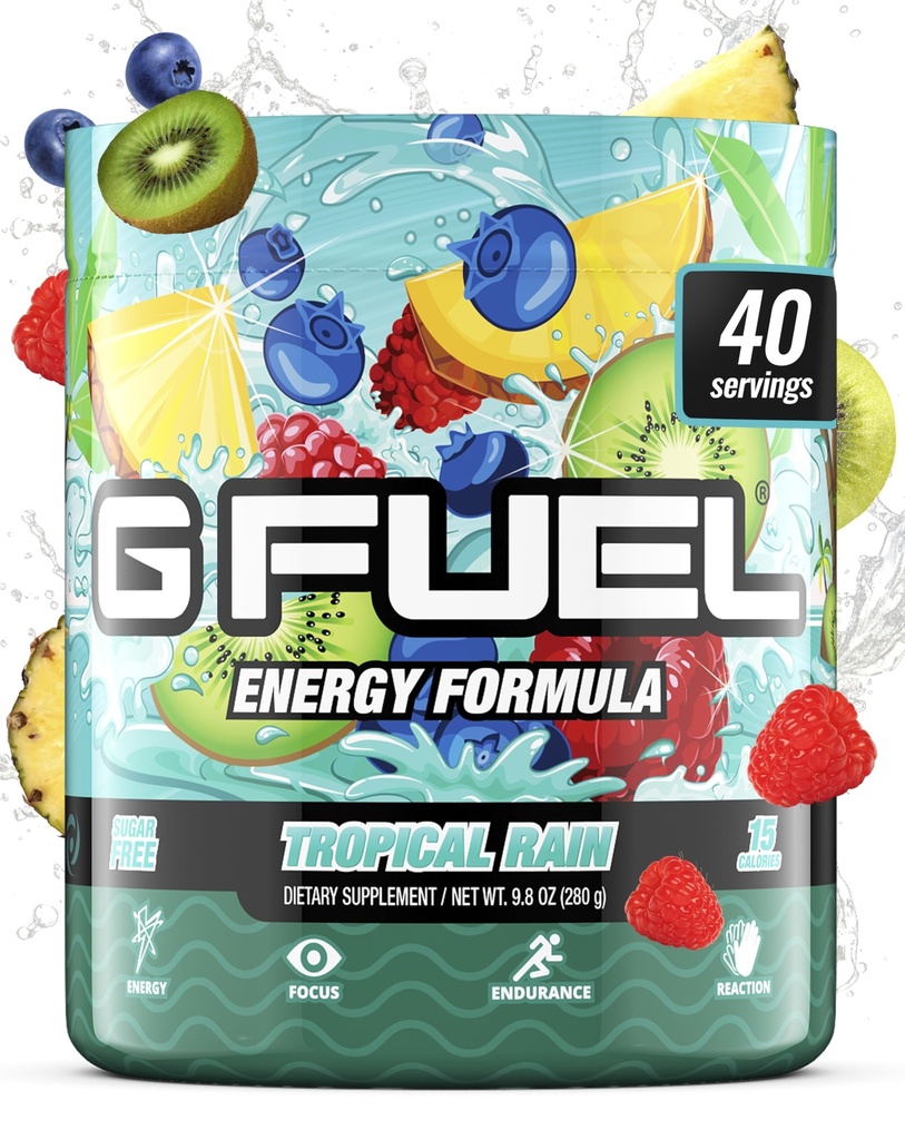 G Yakıt Tropikal Rain Energy Drink Toz, Pre Workout Caffeine Mix for Game, Sugar Free Focus Amino, Vitamin + Antioksis, 9.8oz (Fruit Medley, 40 Hizmet)