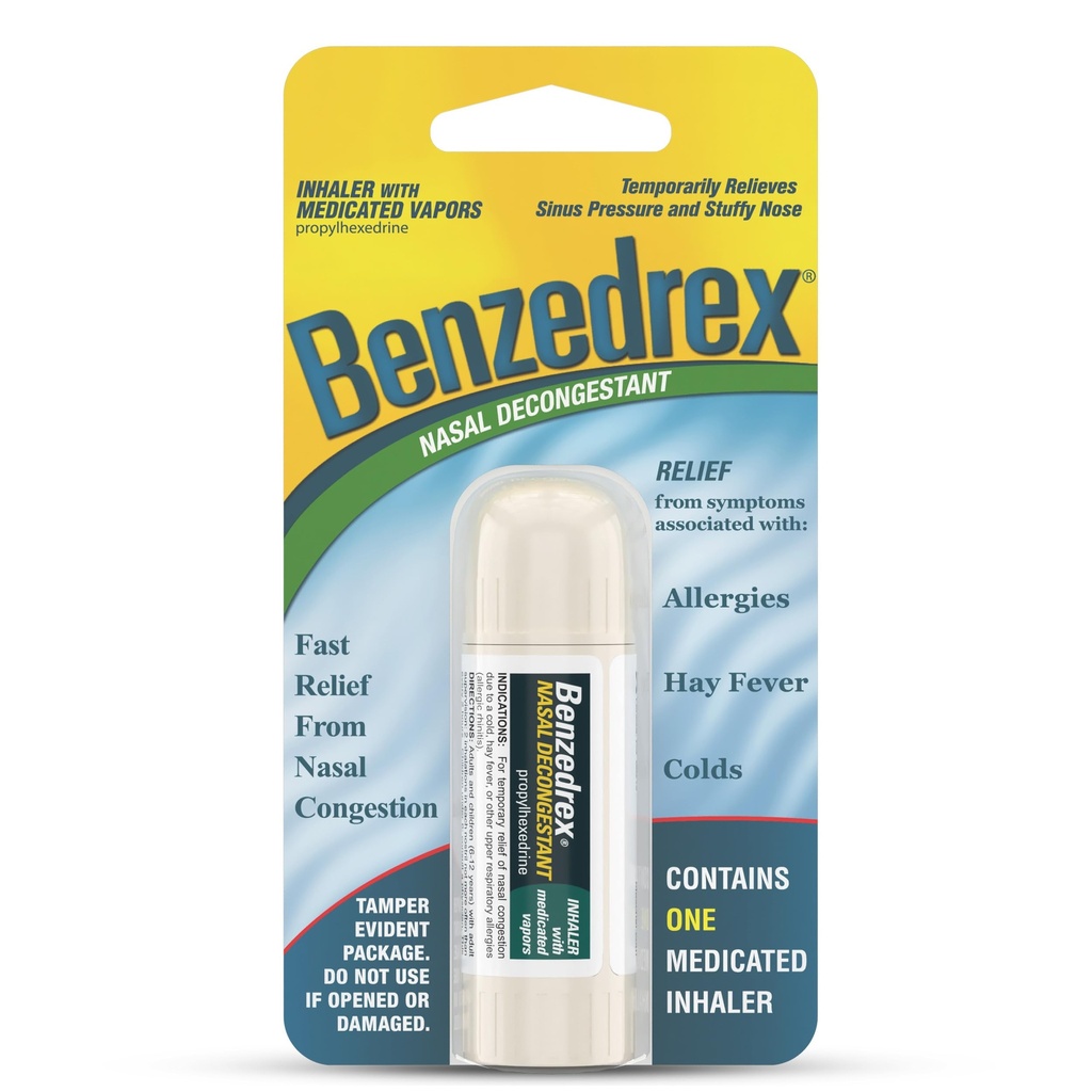 Benzedrex Nasal Decongestant Inhaler – Medicated Vapor Relief for Sinus Pressure, Nasal Congestion, Allergies, Hay Fever & Colds, 12 Count