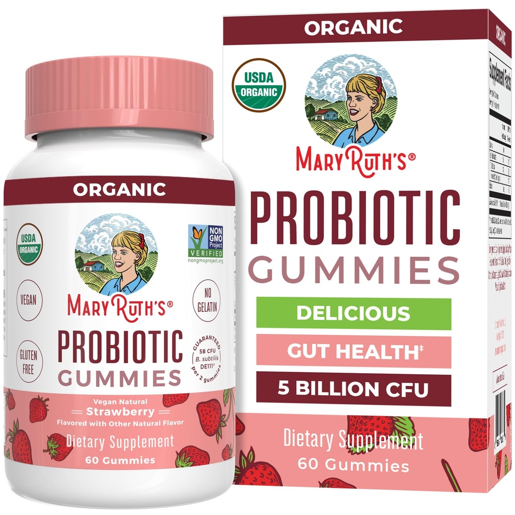 MARYRUTH'S USDA Organik Probiyotik Gummies Probiyotik Digestive Support | Immune Support | Digestive & Gut Health Supplement | 5 Milyar CFU | Vegan | Non-GMO | Gluten Free | 60 Count