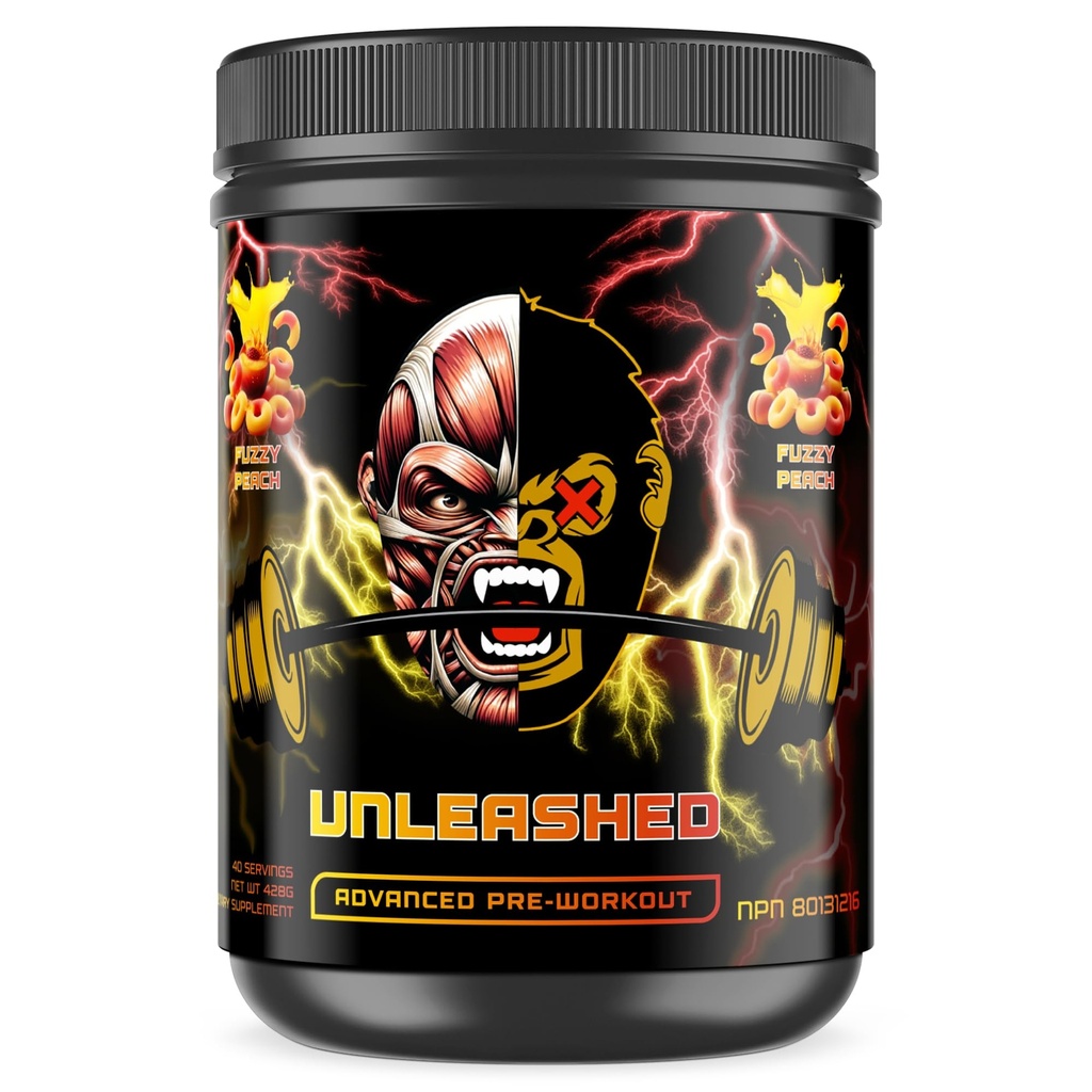 APE-X Unleashed Pre Workout Powder | High Stim Energy, Nitric Oxide Pumps, Enhanced Endurance & Focus | L-Citrulline, Beta Alanine, Alpha GPC, Caffeine | 40 Servings (Fuzzy Peach)