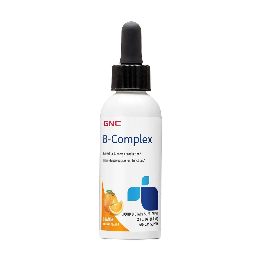 GNC B-Complex Liquid - Vitamin B-Complex - Nutrient-Rich Liquid Dietary Supplement - Easy Absorption - Gluten-Free & Dairy-Free - Orange - 2 Fl Oz (60 Servings)