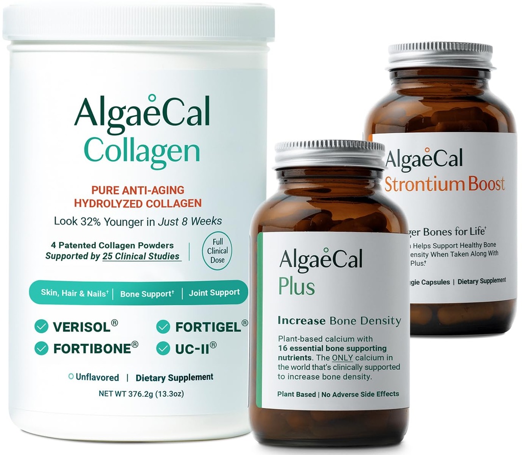 ALGAECAL Bone Builder & Collagen Sche – Klinik olarak Desteklenen Collagen with Datasol, Fortivil, Fortigel + Plant-Baseduba, Strontium, D3, K2, Magnezyum & 16 Nutrients for Beauty & Bone Health