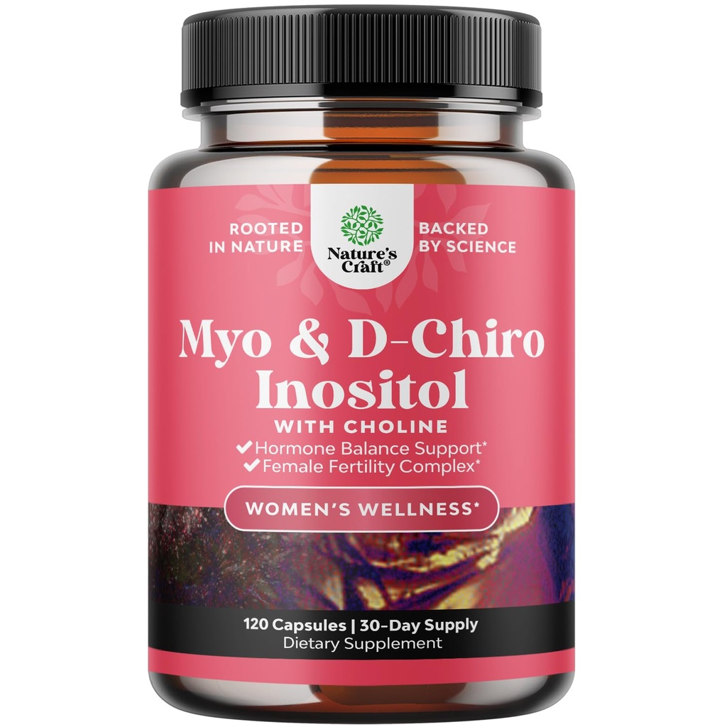 Myo-Inositol & D-Chiro Inositol Capsules - Choline Inositol Supplement for Cycle and Ferttitude Support - Womens Hormon Balance Supplement with Myo & D-Chiro Inositol Plus Choline Bitartrate