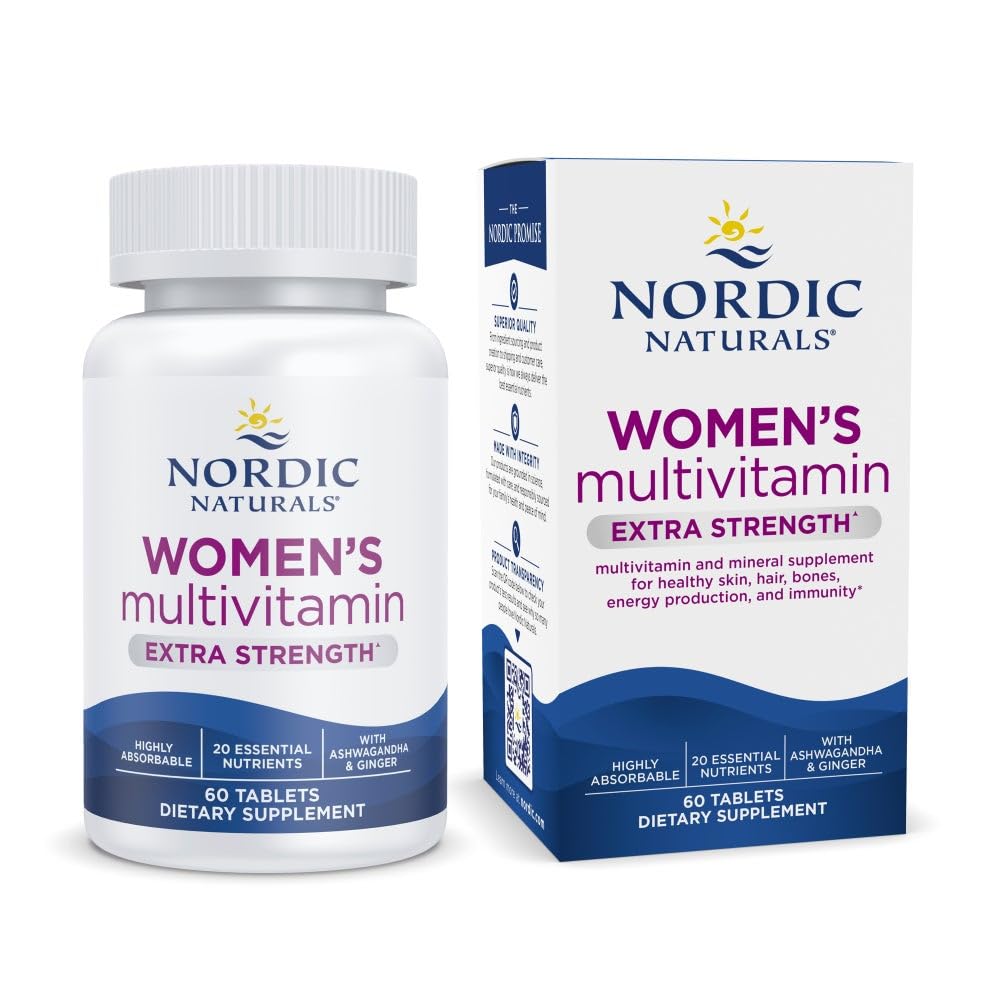 Nordic Naturals Women's Multivitamin Extra Strength - Skin, Hair, Energy, & Bone Support - Immunity Supplement - 20 Essential Nutrients - 60 Tablet - 30 Hizmet