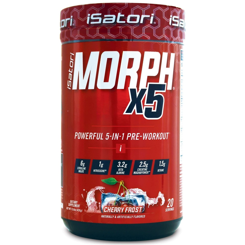 iSatori Morph X5 Entense Pre Workout with Beta Alanine Tina,tine Magnapower, Citrulline Malate- Nitric Hoffman & Pump Supplement for Energy, Endurance and Strength, Cherry Frost (20 hizmet)