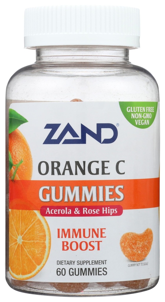 ZAND Immunity Orange Vitamin C Gummies, Wellness ve Immune Support Supplement, Chewable Vitamin C w/Citrus Bioflavonoids, Rose HIPS ve Acerola, Vegan, Gluten Free, 60 Günlük Garanti, 30 Hizmet