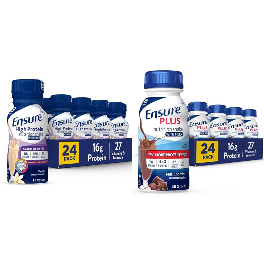 Ensure High Protein Nutritional Shake With Fiber, 16g Protein, Meal Replacement Shakes & Ensure Plus Nutrition Shake With Fiber, 16 Grams of Protein, Meal Replacement Liquid