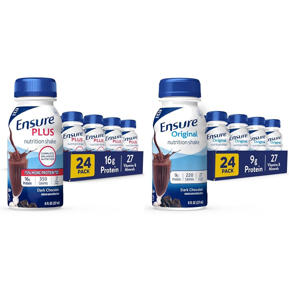 Ensure Plus Nutrition Shake, 24 Count, With 16 Grams of Protein, Meal Replacement Shakes, 8 Fl Oz & Original Dark Chocolate Nutrition Shake | Meal Replacement Shake | 24 Pack