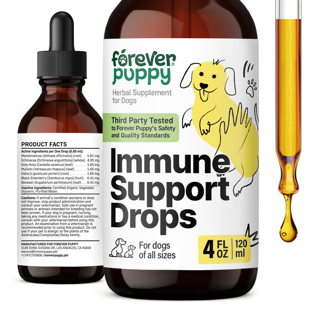 Forever Puppy Immune Drops for Dogs - Echinacea & Mullein Leaf Extract - Liquid Immune Support Supplement for Dogs of All Breeds & Sizes - 4 fl oz