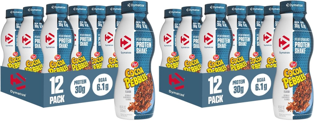 Dymatize Performance Protein Shake, Cocoa Pebbles, 30g Protein, 6.1g BCAA for Muscle Recovery, No Sugar, Low Fat, 24 Vitamins & Minerals, Gluten-Free, Ready to Drink, Snack,11.5fl oz,(Pack of 24)