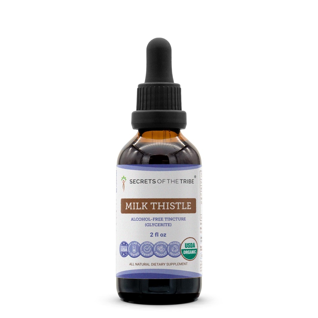 Secrets of the Tribe Milk Thistle USDA Organic | Alcohol-Free Extract, High-Potency Herbal Drops | Made from 100% Certified Organic Milk Thistle (Silybum marianum) Dried Seed (2 oz)