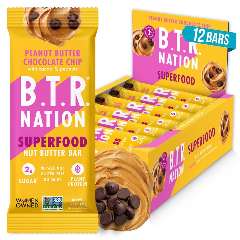 B.T.R. Nation Vegan Keto Superfood Protein Bars - Peanut Butter Chocolate Chip BLISS | (12) Bars | Low Carb, Plant Based, Gluten Free, Free of Sugar Alcohols & Boosted with Powerful Superfoods!