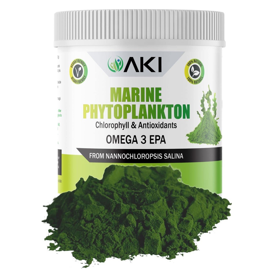 AKI Marine Phytoplankton Toz - Raw Omega-3 EPA Micro Algae Nannocopsis - Plant Temel Proteinler, Genel Wellness için Vitaminler - Tamam Protein Kaynağı, Vegan & GMO Free (2oz/57g)