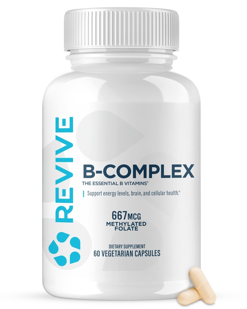 Revive MD Vitamin B Kompleksi Kapsülleri - Kalp Sağlığı ve Immune Sistemi - Kadınlar ve Erkekler için B-Complex Supplement - B12 Kompleksi Sağlıklı Beyin Fonksiyonlarını Artırıyor ve Enerjileri Güçlendiriyor